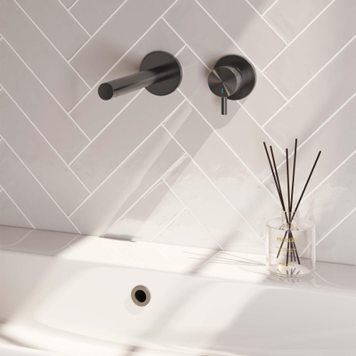 Brauer Gunmetal Edition mitigeur de lavabo encastré avec bec droit gauche et rosaces modèle B1 Gunmetal brossé PVD