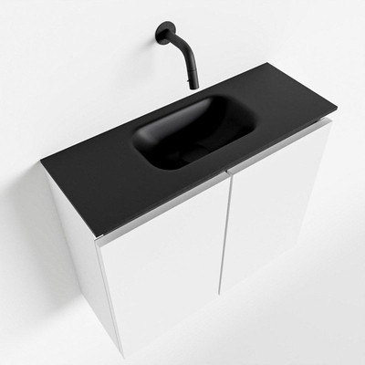 MONDIAZ TURE Toiletmeubel 60x23x50cm met 0 kraangaten 2 deuren talc mat Wastafel Eden midden Solid Surface Zwart