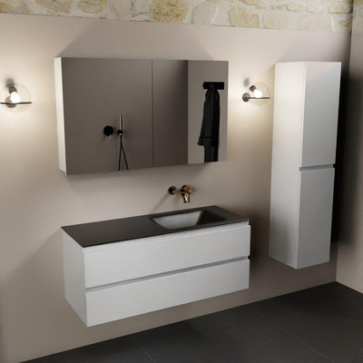 Mondiaz AIVY Ensemble de meuble - 120x45x50cm - 0 trous de robinet - 1 vasque Urban Solid surface - Droite - 2 tiroirs - avec miroir - MDF Talc