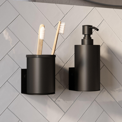 BRAUER Accessoireset - zeepdispenser - beker - met wand ophanging - magnetisch opzetvlak - mat zwart