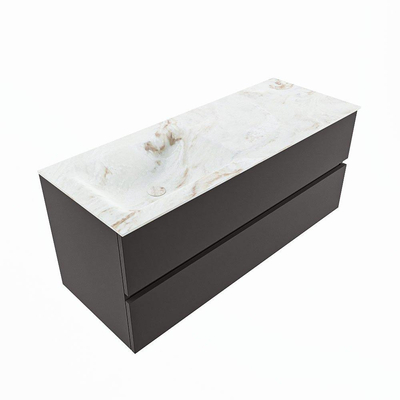 Mondiaz VICA-DLUX Ensemble de meuble de salle de bain - 120cm - meuble sous-vasque gris foncé - 2 tiroirs - lavabo encastré cloud gauche - 1 trou de robinet - version haute de 60cm - frape