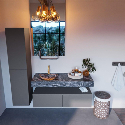 Mondiaz ALAN-DLUX Ensemble de meuble - 120cm - meuble Plata mat - 2 tiroirs - Lavabo Cloud Lava suspendu - vasque Gauche - 1 trou de robinet