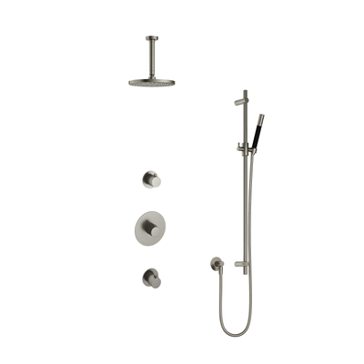 Hotbath Cobber IBS20 Ensemble de douche de tête encastré - bras de plafond 15 cm - douche de tête ronde 20 cm - douchette à main stick - barre coulissante - nickel brossé