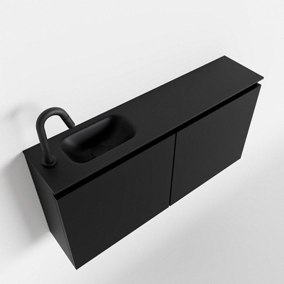 MONDIAZ TURE Fonteinset - 100x23x50cm - 1 kraangat - 2 deuren - urban mat - Wasbak links - Solid Surface Zwart