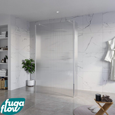 FugaFlow Eccelente Vetro Douche à l'italienne - 120x200cm - verre clair nervuré - anticalcaire - verre de sécurité 8mm - 2 parois latérales 30cm - avec bras muraux et profilés d'angle - Chrome