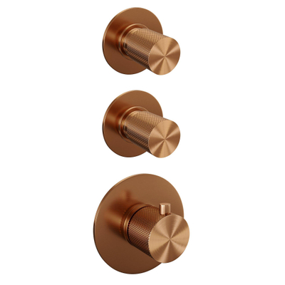 Brauer Copper Carving Regendoucheset inbouw - hoofddouche 30cm - Wandarm - met inbouwdeel - Carving knoppen - handdouche Staaf 1 stand - PVD - geborsteld koper