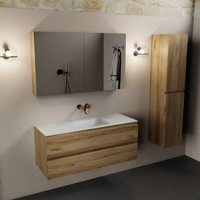Mondiaz AIVY Ensemble de meuble - 120x45x50cm - 0 trous de robinet - 1 vasque talc Solid surface - Centre - 2 tiroirs - avec armoire de toilette - Melamine Chai
