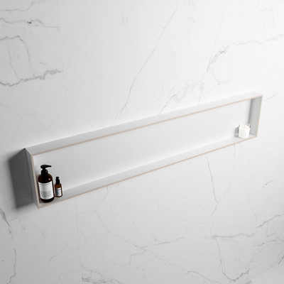 Mondiaz Easy nis 29.5x149.5x8cm voor Inbouw/opbouw 1 open vak Solid surface Talc/Linen