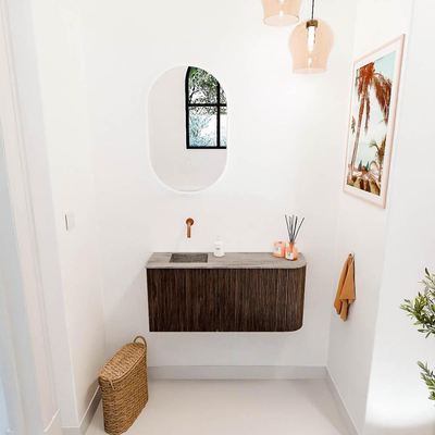Mondiaz JOYA-DLUX 91.6cm toiletmeubel - ronding rechts kleur Walnut - Wastafel FAYE positie Links Zonder kraangat kleur Oza.