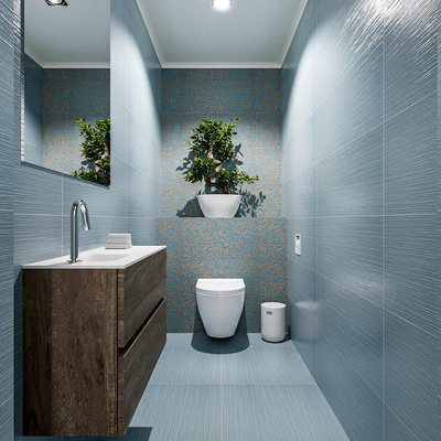 MONDIAZ ADA Toiletmeubel 80x30x50cm met 1 kraangaten 2 lades dark brown mat Wastafel Lex links Solid Surface Wit