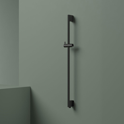 Hotbath Barre de douche - 90cm - arrivée d'eau intégrée - ronde - PVD - Noir mat