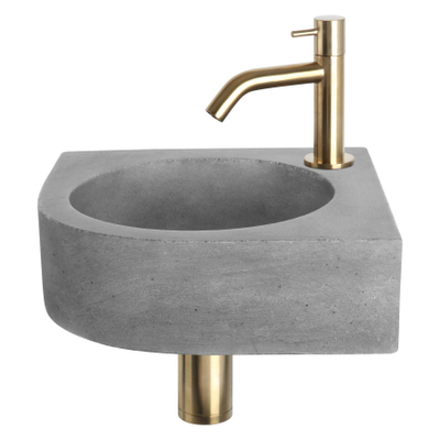 Differnz Cleo pack lave-mains d'angle – 31,5 x 31,5 x 10 cm – béton gris – robinet courbé doré mat