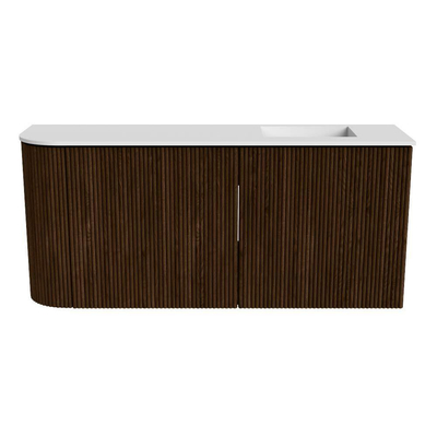 Mondiaz JOYA 91.6cm toiletmeubel - ronding links kleur Walnut - Wastafel FAYE positie Rechts 1 kraangat kleur Talc.