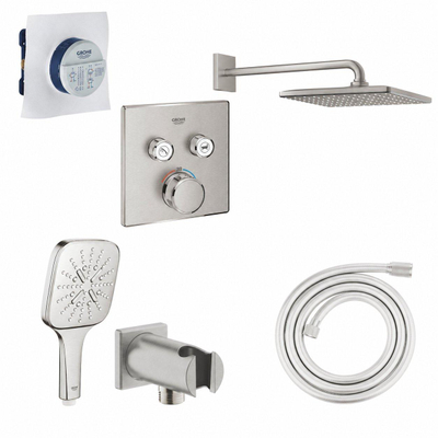 Grohe SmartControl ensemble de douche pluie encastré – thermostatique – douche de tête carrée 31 cm – douchette 3 jets – supersteel