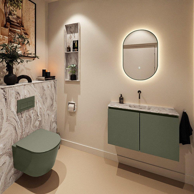 MONDIAZ TURE-DLUX Meuble de toilettes 80 cm Army. EDEN lavabo Glace position centrale. Sans trou de robinet.