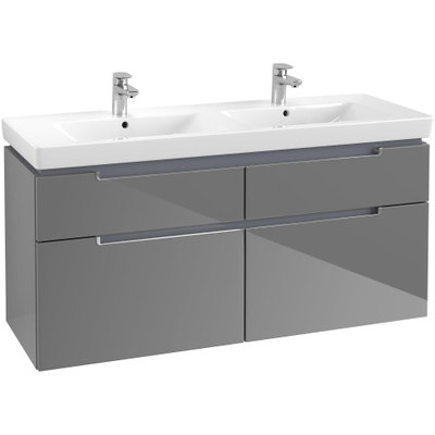 Villeroy & Boch Subway 2.0 wastafelonderkast - 128.7x59x44.9cm - glans grijs