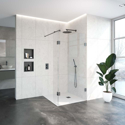 BRAUER Void inloopdouche helder glas 100x200 met 30 zijwand incl. glascoating PVD gunmetal geborsteld