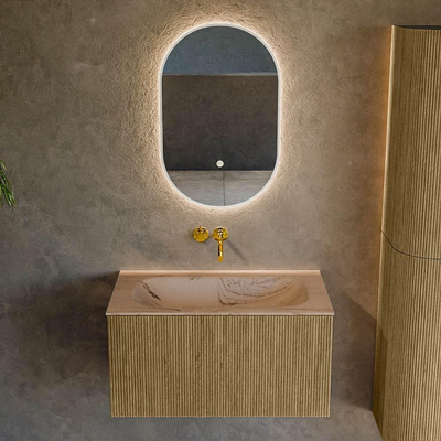 MONDIAZ KURVE-DLUX Meuble de salle de bains 80 cm couleur Dusk avec 1 tiroir et 0 porte. Lavabo BIG SMALL Central sans trou de robinet Arena.