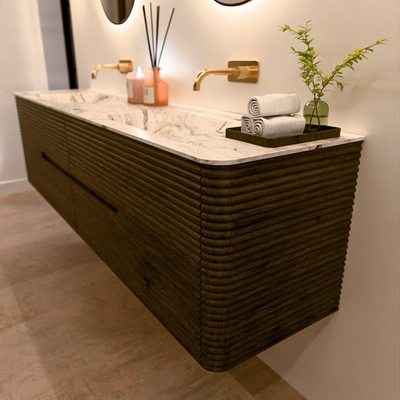 Mondiaz CIRO-DLUX Badkamermeubelset - 190x45x50cm - Solid surface wastafel Glace - 2 wasbak Dubbel - zonder kraangaten - 4 lades - Shadow