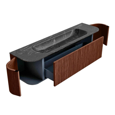 Mondiaz KURVE-DLUX Badkamermeubelset - 170x46x40cm - 1 lade - 2 deuren - wastafel solid surface - midden - 2 kraangaten - Ruby