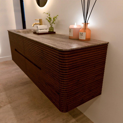 Mondiaz CIRO-DLUX Badkamermeubelset - 160x45x50cm - Solid surface wastafel Oza - 1 wasbak Links - 1 kraangat - 4 lades - Ruby