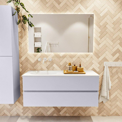 Mondiaz VICA Ensemble meuble de salle de bains - 120cm - cale - 2 tiroirs - Lavabo MOON - gauche - sans trou de robinet - couleur talc - version XL 60cm de haut