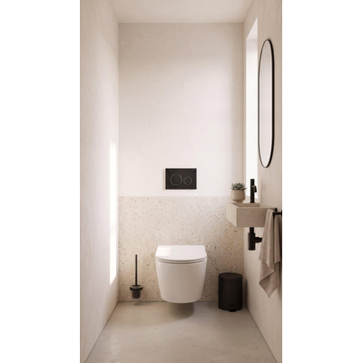 QeramiQ Dely Toiletset - 36.3x51.7cm - diepspoel - rimless - Geberit UP320 inbouwreservoir - met Burda frame - softclose toiletzitting - mat zwarte bedieningsplaat - ronde knoppen - mat wit