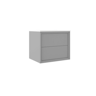 Saniclass Prime Core Meuble de salle de bain - 60x50x45cm - 1 vasque ovale en céramique blanc - 1 trou de robinet - 2 tiroirs - miroir rectangulaire - mat greige (gris)