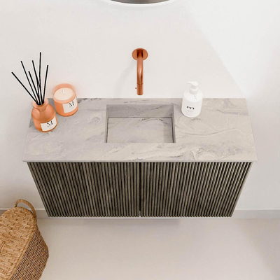 Mondiaz JOYA-DLUX Meuble de toilette 70cm - couleur Shadow - Vasque FAYE position Milieu Sans trou de robinet couleur Glace
