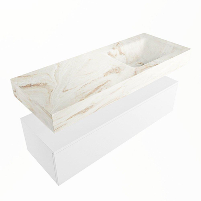 Mondiaz ALAN-DLUX Ensemble de meuble - 120cm - meuble Talc mat - 1 tiroir - Lavabo Cloud Frappe suspendu - vasque Droite - 0 trous de robinet