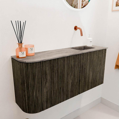 Mondiaz JOYA-DLUX 91.6cm toiletmeubel - ronding links kleur Shadow - Wastafel FAYE positie Rechts Zonder kraangat kleur Oza.