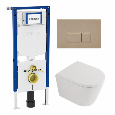 QeramiQ Dely Pack WC - 36,3x51,7cm - à fond creux - sans bride - réservoir encastré Geberit UP720 - abattant WC à fermeture douce - plaque de commande en plastique noir mat - boutons ronds - beige mat