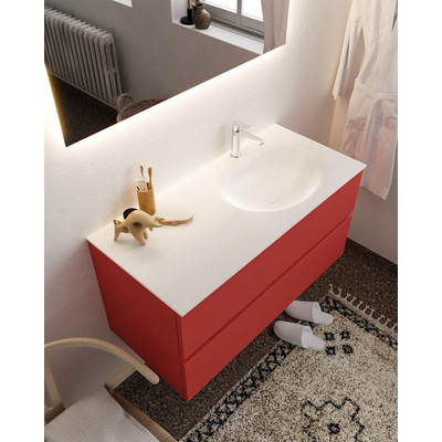 Mondiaz VICA ensemble de meuble de salle de bain - 100cm - meuble sous-vasque fire - 2 tiroirs - lavabo moon droite - 1 trou de robinet - miroir LED - version XL 60cm de haut