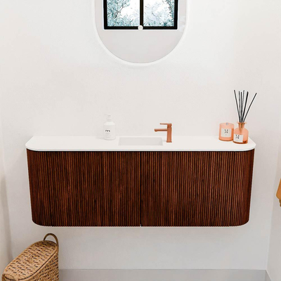 Mondiaz JOYA 113.2cm toiletmeubel - ronding links en rechts kleur Ruby - Wastafel FAYE positie Midden 1 kraangat kleur Talc.