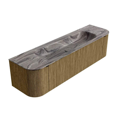 MONDIAZ KURVE-DLUX Meuble de salle de bains 170cm arrondi Gauche + Droite couleur Dusk avec 1 tiroir et 2 portes. Lavabo BIG LARGE Central 2 trous de robinet Sombra.