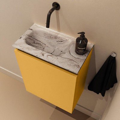 MONDIAZ TURE-DLUX 40cm toiletmeubel Ocher. EDEN wastafel Glace positie links. Zonder kraangat.