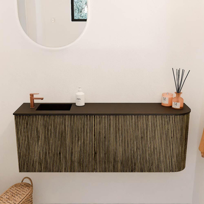 Mondiaz JOYA 111.6cm meuble de salle de bains - arrondi droit couleur Dusk - Vasque FAYE position Gauche 1 trou de robinet couleur Urban.