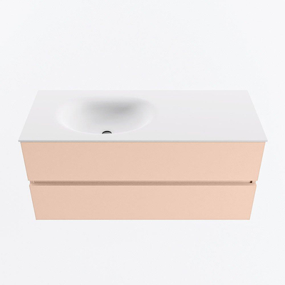 MONDIAZ VICA Ensemble meuble de salle de bains - 110cm - meuble bas rosee - 2 tiroirs - lavabo moon gauche - sans trous de robinet - version haute 60cm - talc