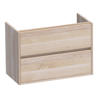 BRAUER Adore meuble de salle de bains peu profond - 80x39x55cm - 2 tiroirs softclose - sans poignée - 1 découpe pour siphon - chêne massif - chêne à lamelles blanc