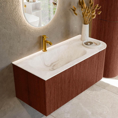 Mondiaz KURVE-DLUX Badkamermeubelset - 105x46x40cm - 1 lade - 1 deur - wastafel solid surface - links - 1 kraangat - Ruby