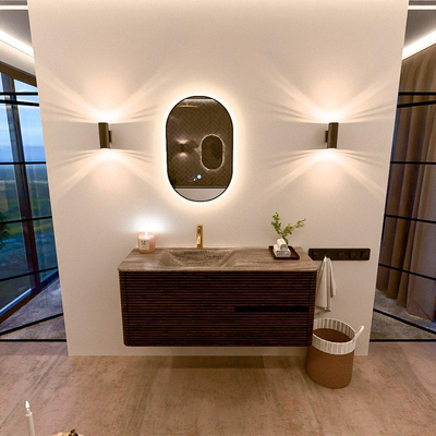 Mondiaz CIRO-DLUX Badkamermeubelset - 120x45x50cm - Solid surface wastafel Oza - 1 wasbak Links - 1 kraangat - 2 lades - Walnut