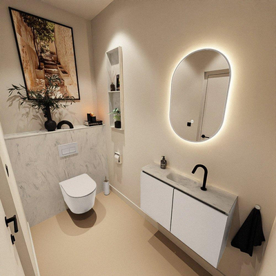 MONDIAZ TURE-DLUX 80cm toiletmeubel Linen. EDEN wastafel Opalo positie midden. Met 1 kraangat.
