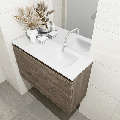 MONDIAZ OLAN Toiletmeubel 80x30x40cm met 0 kraangaten 1 lades dark brown mat Wastafel Lex rechts Solid Surface Wit