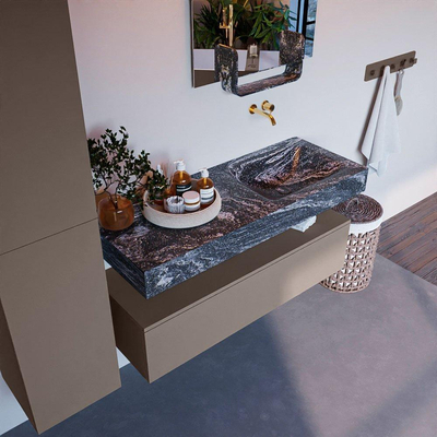 Mondiaz ALAN-DLUX Ensemble de meuble - 120cm - meuble Smoke mat - 1 tiroir - Lavabo Cloud Lava suspendu - vasque droite - 0 trous de robinet