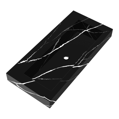 BRAUER Coral wastafel - 100x46x10cm - 1 wasbak - 0 kraangaten - composiet - marmerlook - Nero Marquina