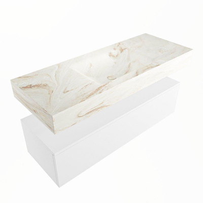 Mondiaz ALAN-DLUX Ensemble de meuble - 120cm - meuble Talc mat - 1 tiroir - Lavabo Cloud Frappe suspendu - vasque Centre - 0 trous de robinet