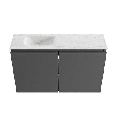 MONDIAZ TURE-DLUX 80cm toiletmeubel Dark Grey. EDEN wastafel Opalo positie links. Zonder kraangat.