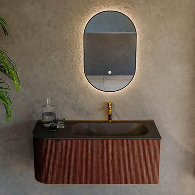 Mondiaz KURVE Ensemble de meuble salle de bain - 105x46x40cm - 1 tiroir - 1 porte - lavabo en solid surface - droite - 1 trou de robinet - Ruby