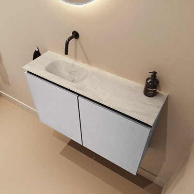 MONDIAZ TURE-DLUX 80cm toiletmeubel Plata. EDEN wastafel Opalo positie links. Zonder kraangat.