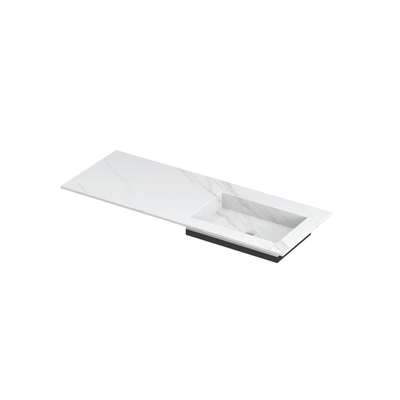 INK Post wastafel - 120x45x1cm - 1 wasbak rechts - 0 kraangaten - keramiek Calacatta mat